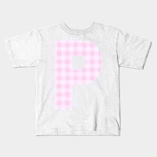 Pink Letter P in Plaid Pattern Background. Kids T-Shirt